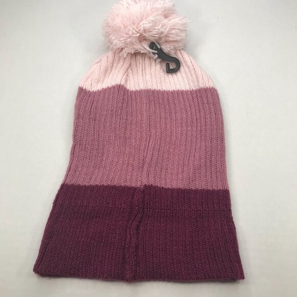 Winter Essentials Women's One Size Burgundy Stripes Knit Beanie Hat With Pom New - Picture 3 of 11